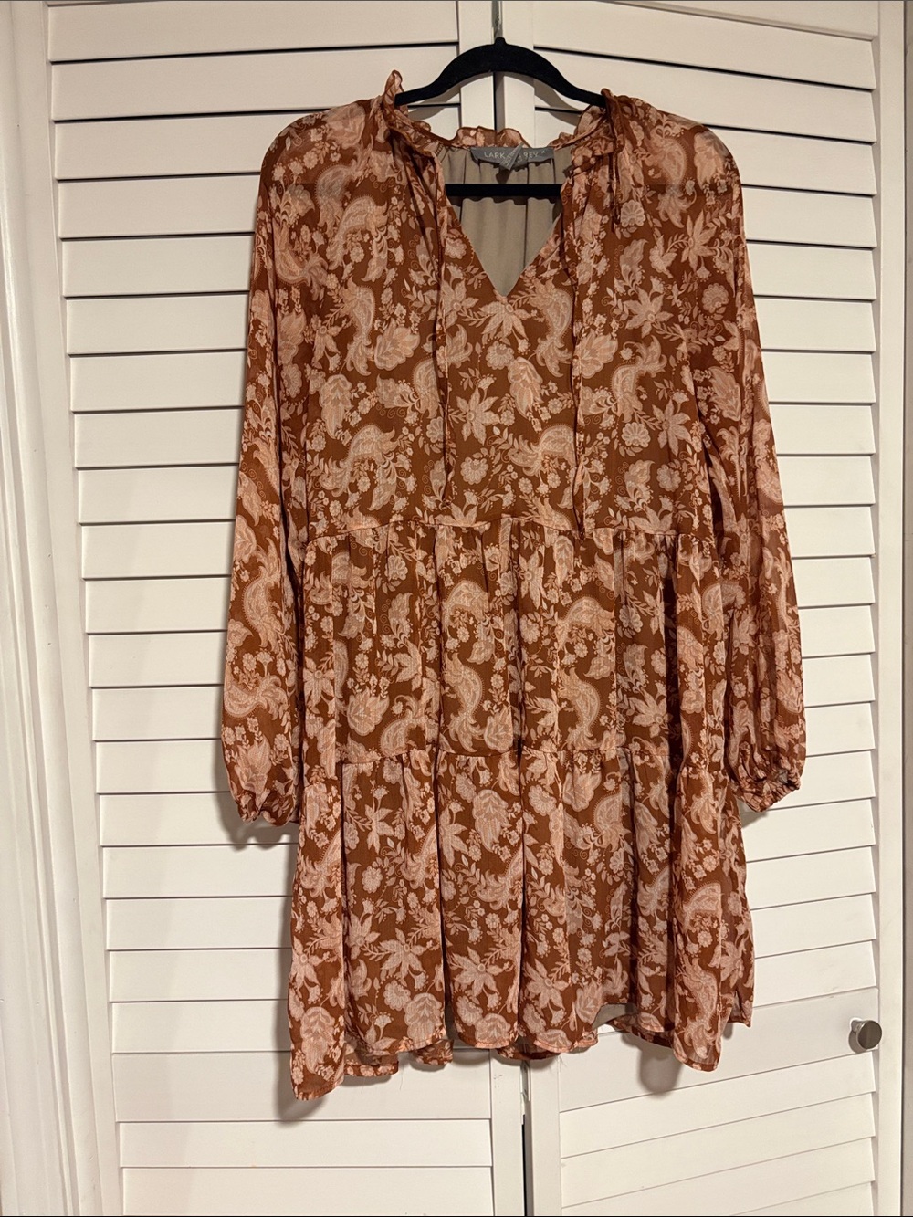 LARK + GREY Terracotta Floral Tiered Chiffon Swing Dress